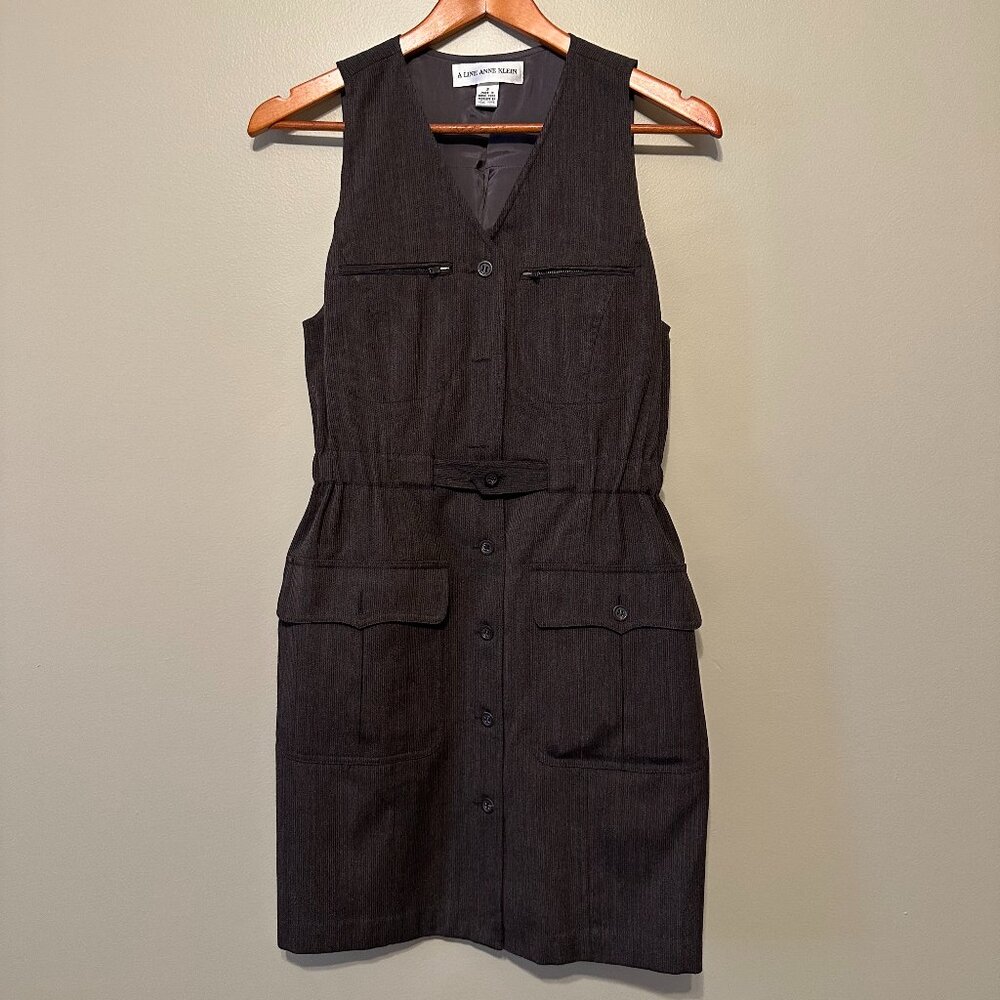 90s A Line Anne Klein Dark Brown Front Button Dress